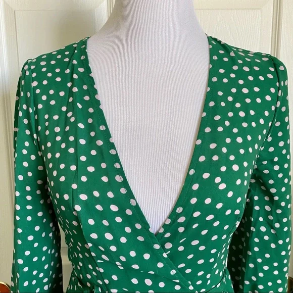 SHEIN x Madelaine Petsch Surplice Wrap Tie Waist Green Polka Dot Dress Size XS - Picture 7 of 14